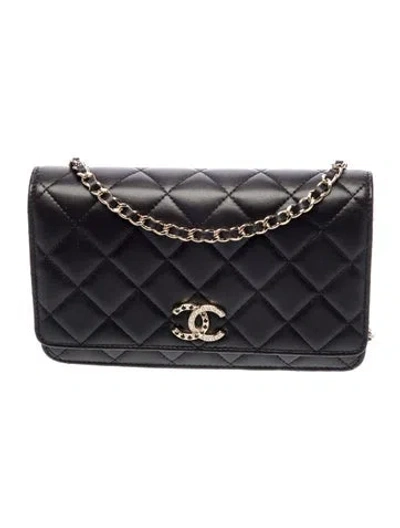 Pre-owned Chanel Strass Cc Wallet On Chain In Black