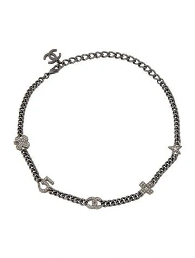 Pre-owned Chanel Strass Charm Station Choker Necklace, 17" In Multi