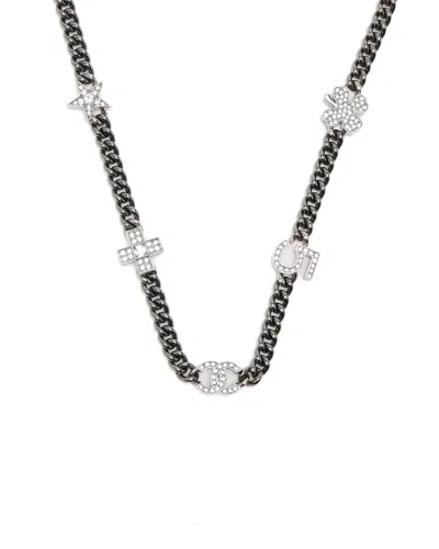 Pre-owned Chanel Strass Charm Station Choker Necklace In Silver