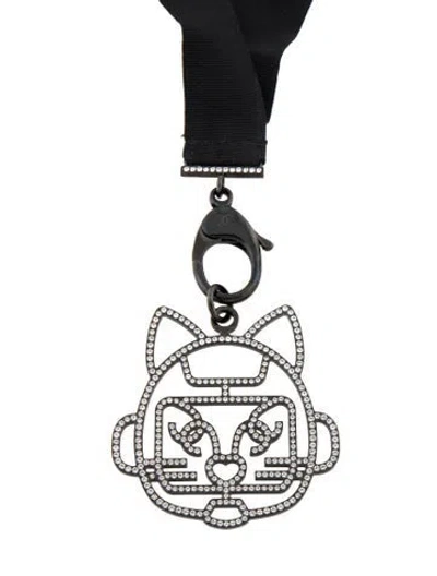 Pre-owned Chanel Strass Choupette Lanyard Necklace, 26" In Black