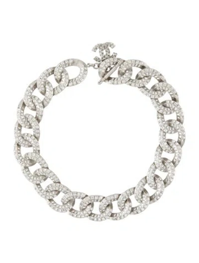 Pre-owned Chanel Strass Curb Chain Necklace, 17.25" In Transparent