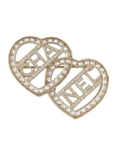 Pre-owned Chanel Strass Double Heart Brooch In Multi