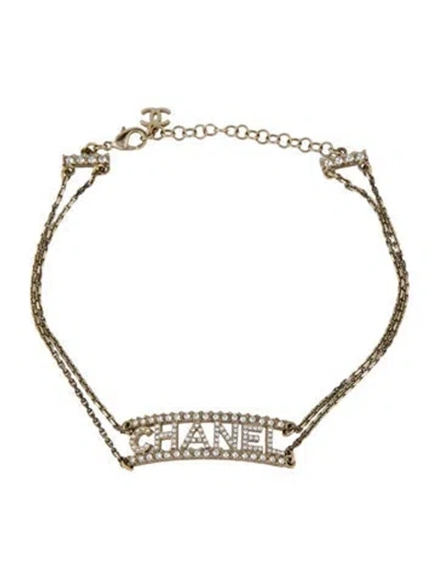 Pre-owned Chanel Strass Logo Choker Necklace, 15" In Transparent