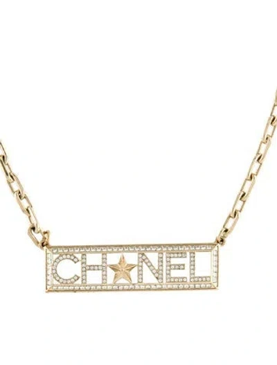 Pre-owned Chanel Strass Logo Pendant Necklace, 16" In Multi