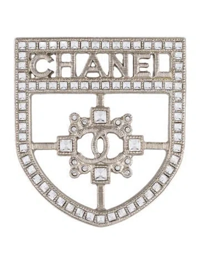 Pre-owned Chanel Strass Logo Shield Pin Brooch In Multi