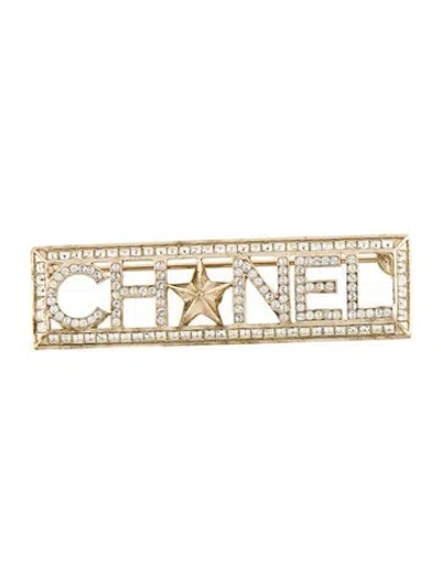 Pre-owned Chanel Strass Logo Star Brooch Pin In Multi