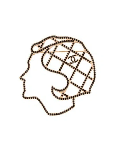 Pre-owned Chanel Strass Mademoiselle Silhouette Cc Brooch In Black