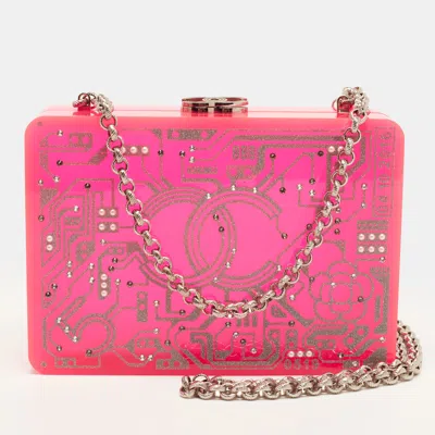 Pre-owned Chanel Strass Motherboard Pink Plexiglass Chain Clutch