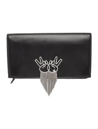 Pre-owned Chanel Strass Peace Fold Over Clutch In Black