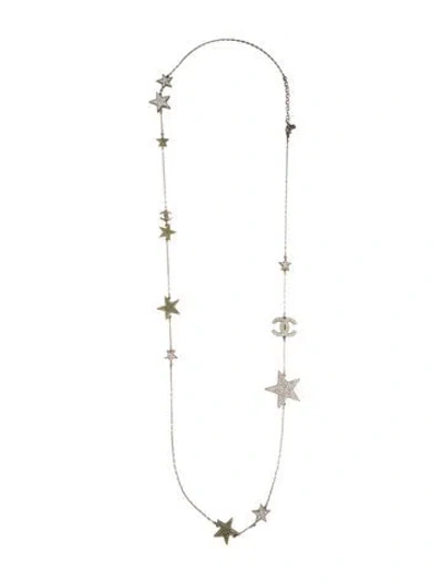 Pre-owned Chanel Strass, Resin & Glitter Cc Stars Station Necklace, 45.5" In Gold