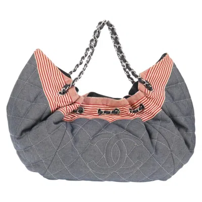 Pre-owned Chanel Stretch Spirit Cabas Quilted Denim Blue Denim_jeans Bag ()