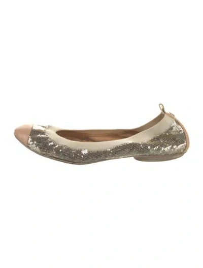Pre-owned Chanel Stretch Spirit Interlocking Cc Logo Ballet Flats In Gold
