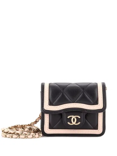 Pre-owned Chanel Strip On Cc Flap Clutch With Chain Quilted Lambskin Crossbody Bag In Black