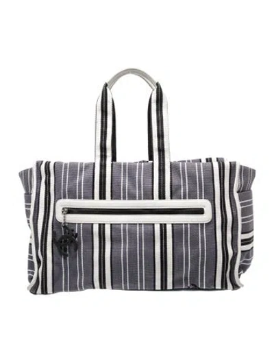 Pre-owned Chanel Striped Beach Tote In Blue