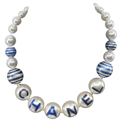 Pre-owned Chanel Striped Blue And White Pearl Choker Necklace, 'la Pausa' Collection