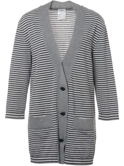 Pre-owned Chanel Striped Cardigan In Grey