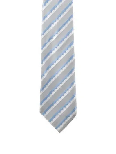 Pre-owned Chanel Striped Cc Silk Tie In Grey