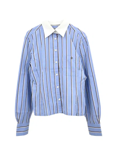 Pre-owned Chanel Striped Contrast-collar Shirt In Blue
