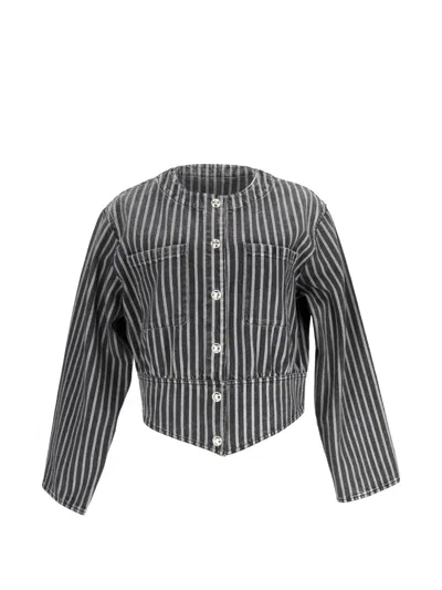 Pre-owned Chanel Striped Denim Jacket In Black