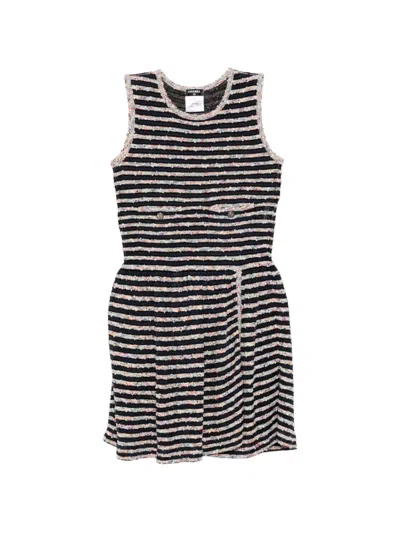 Pre-owned Chanel Striped Dress In Black