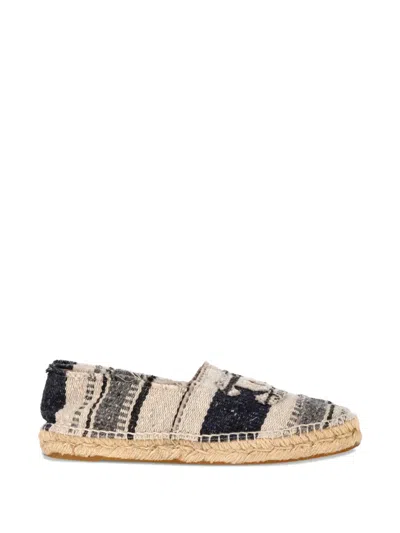 Pre-owned Chanel Striped Espadrille Flats In Neutral