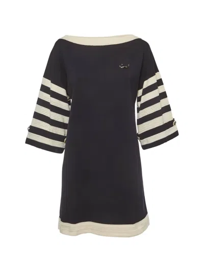 Pre-owned Chanel Striped Mini Dress In Blue