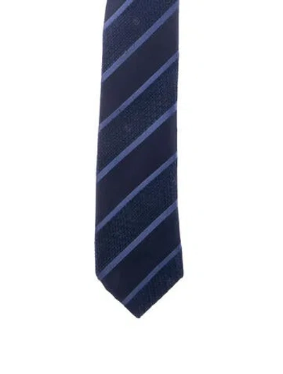Pre-owned Chanel Striped Neck-tie W/tags In Blue