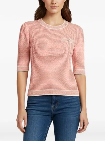 Pre-owned Chanel Striped Pocket Short-sleeve Sweater In Pink