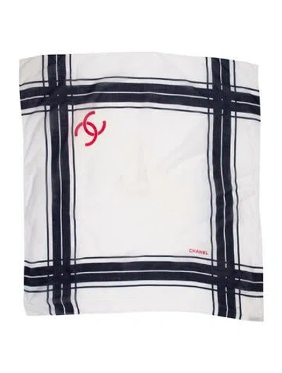 Pre-owned Chanel Striped Scarf In White