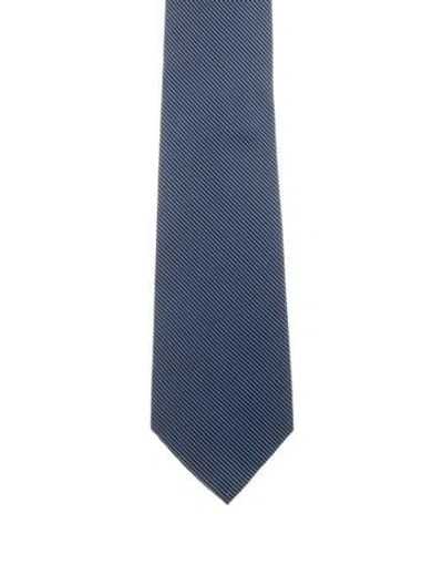 Pre-owned Chanel Striped Silk Tie In Blue