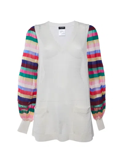 Pre-owned Chanel Striped Sleeve Sweater In Neutral