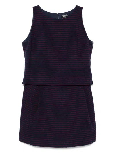 Pre-owned Chanel Striped Sleeveless Dress In Blue