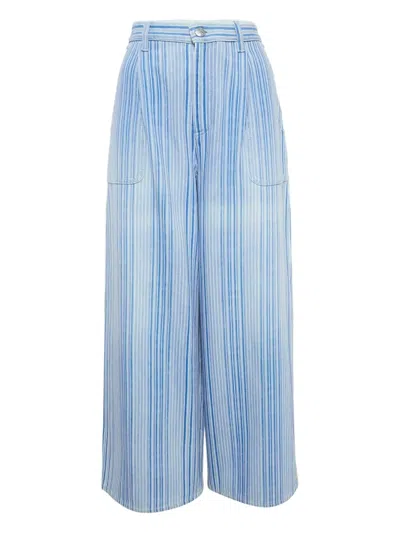 Pre-owned Chanel Striped Wide-leg Trousers In Blue