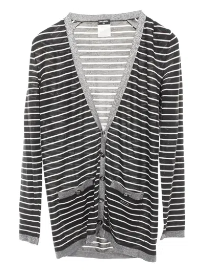 Pre-owned Chanel Stripes Coco Mark Cardigan In Black
