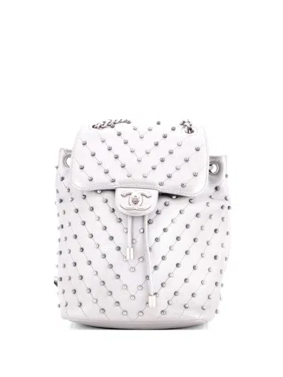 Pre-owned Chanel Stud Wars Studded Chevron Calfskin Backpack In Silver
