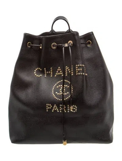 Pre-owned Chanel Studded Deauville Backpack In Black