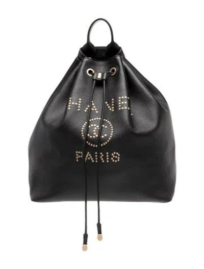 Pre-owned Chanel Studded Deauville Backpack In Black