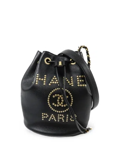Pre-owned Chanel Studded-embellished Bucket Bag In Black