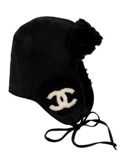 Pre-owned Chanel Suede And Shearling Trapper Hat In Black