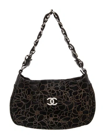 Pre-owned Chanel Suede Cc Camellia Hobo In Black