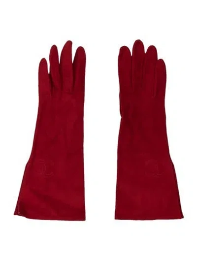 Pre-owned Chanel Suede Cc Gloves In Red