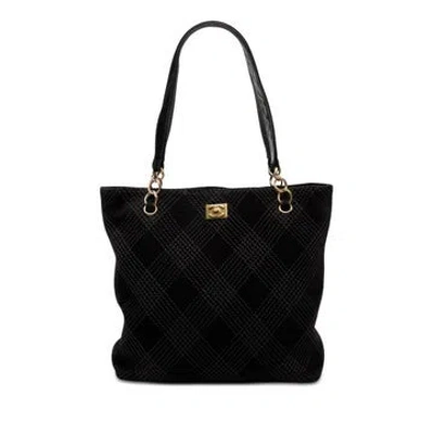 Pre-owned Chanel Suede Cc Stitched Suede Tote In Black