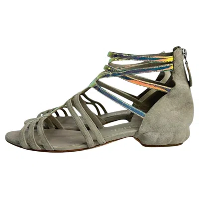 Pre-owned Chanel Suede Flat Multicolor Glossy Straps Sandals Sz.37 In Gray
