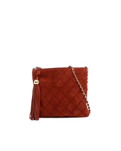 Pre-owned Chanel Suede Fringe Crossbody Bag In Red