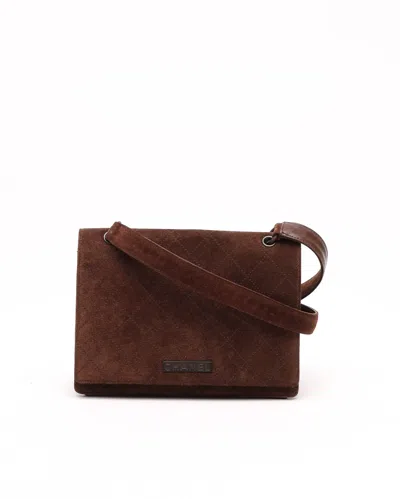 Pre-owned Chanel Suede Full Flap Crossbody Bag In Brown