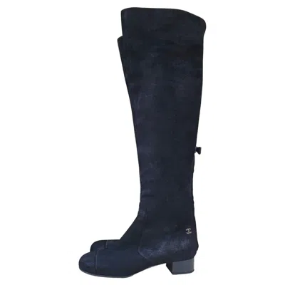 Pre-owned Chanel Suede Kidskin High Boots With 30mm Mirror Heel In Black