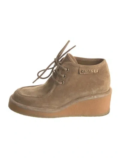 Pre-owned Chanel Suede Lace-up Boots In Neutral