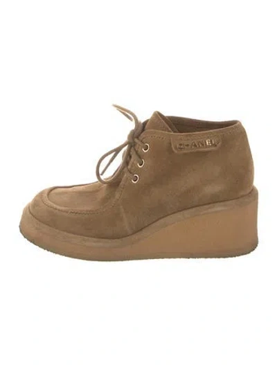 Pre-owned Chanel Suede Lace-up Boots In Neutral