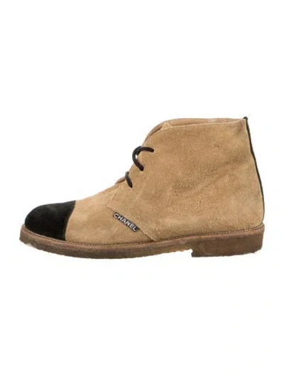 Pre-owned Chanel Suede Lace-up Boots In Neutrals