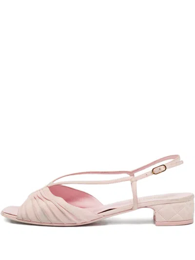 Pre-owned Chanel Suede Logo Sandals In Pink